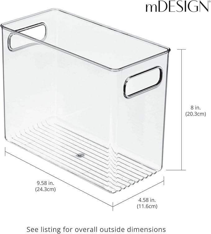 mDesign Plastic Modern Kitchen, Pantry Food Storage Container Bin w/ Handles - Cabinet, Fridge/Freezer, Countertop Organizer - Snacks/Drink/Appliances; Ligne Collection, Clear, 10x5x8 (Pack of 2)