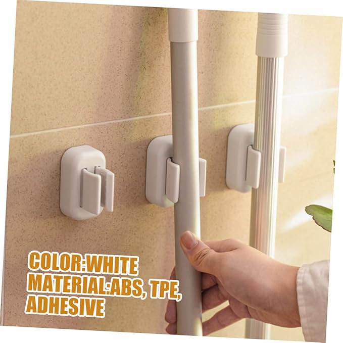 PRETYZOOM Mop Broom Holder Wall Mounted Adhesive Wall Broom Mop Holder Strong Fixing
