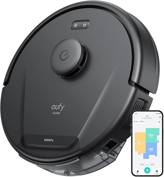 eufy Certified Like-New L60 Robot Vacuum, Ultra Strong 5,000 Pa Suction, iPath Laser Navigation, for Deep Floor Cleaning, Ideal for Hair, Hard Floors (Renewed)