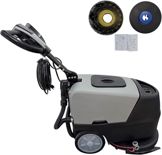110V Commercial Floor Scrubbing Machine 16.9" Automatic Walk-Behind Floor Scrubber Dryer 13.2 Gallons of Dual Tanks for Warehouse/Office/Hotel 173RPM