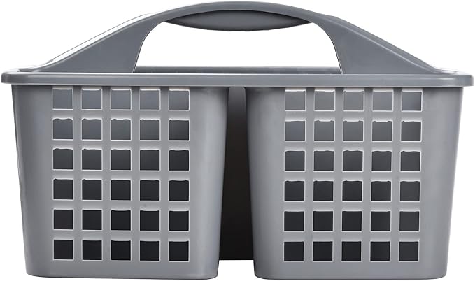 ALINK Plastic Shower Caddy Basket with Compartments, Portable Divided Cleaning Supply Storage Organizer with Handle for College Dorm Bathroom - Gray