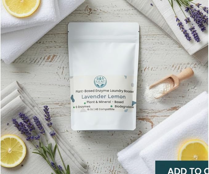 Enzyme Laundry Booster Powder - Lavender Lemon | Plant-Based, 6-Enzyme Blend for Maximum Stain & Odor Removal | Biodegradable, Boosts Detergent in All Temperature, HE Compatible, 16 Oz