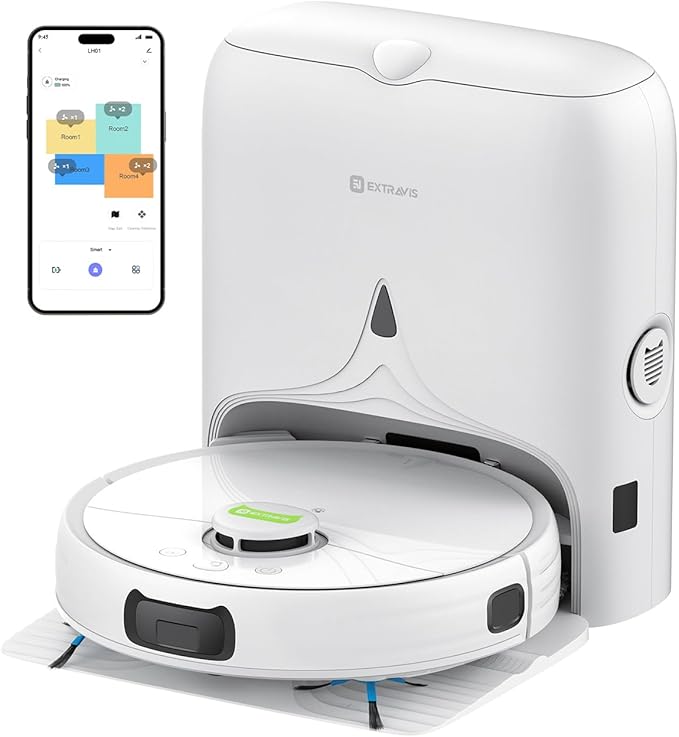 V5 PRO Robot Vacuum and Mop Combo, 10000Pa Suction, Self-Emptying Station, LDS Laser Navigation, Tangle-Free Brush for Pet Hair, Deodorizing Spray, Liftable Mop