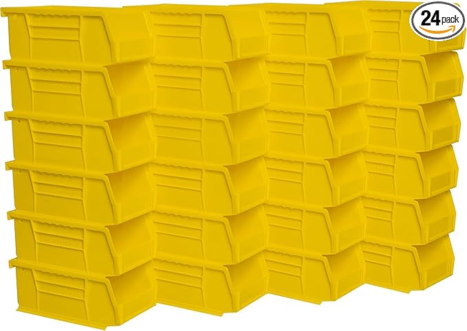 Akro-Mils 30220 AkroBins Plastic Storage Bins, Space-Saving Stackable Bins for Garage, Pantry, Craft Organization, 7" x 4" x 3", Yellow, 24-Pack
