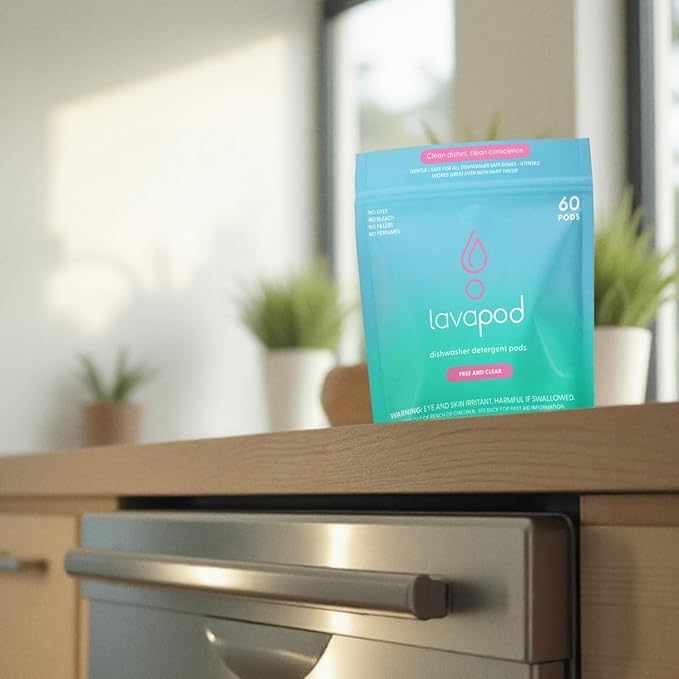 Natural Dishwasher Detergent Pods| Free and Clear (Unscented) Dish Tabs, Eco-Friendly Plant Based Enzymes | Leaves Dishes Sparkling, 60 Count