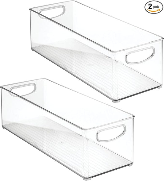 mDesign Plastic Baby Room Organizer Bin - Modern, Stackable Storage Container Box with Handles for Organizing Toys - Small Clothes and Accessories Holder - Ligne Collection - 2 Pack - Clear