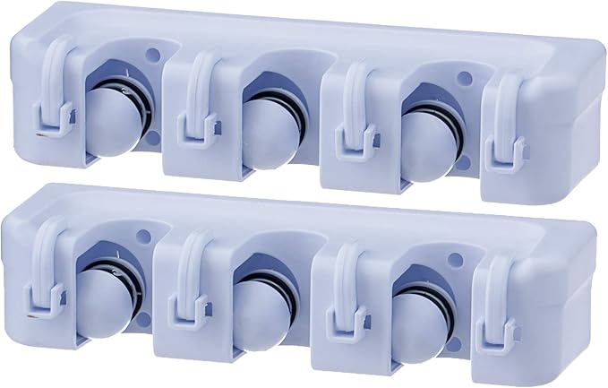 Superio Mop & Broom organizer 3-Slots (White 2-Pack)