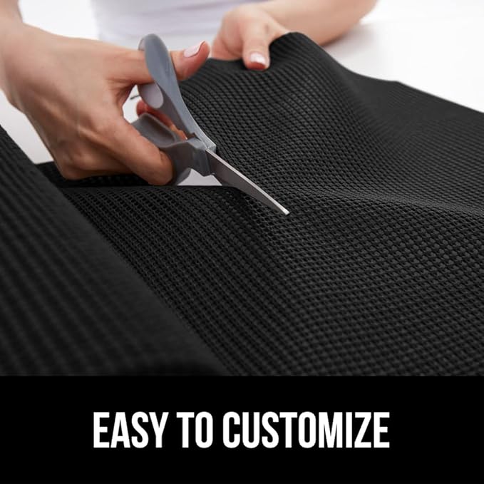 GORILLA GRIP powerGRIP Drawer Shelf and Cabinet Liner, Thick Strong Hold, Non-Adhesive Liners Protect Kitchen Cabinets and Cupboard, Bathroom Drawers, Easy Install, Breathable Mat, 20" x20', Black