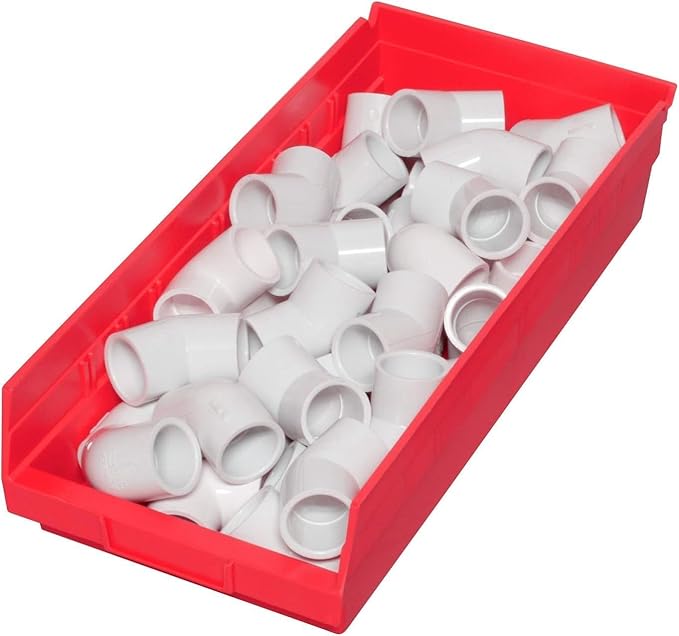 Akro-Mils 30158 Plastic Shelf Bins, Heavy Duty Storage Bins for Garage, Closet, and Drawer Organization, 18-Inch x 8-Inch x 4-Inch, Red, 12-Pack