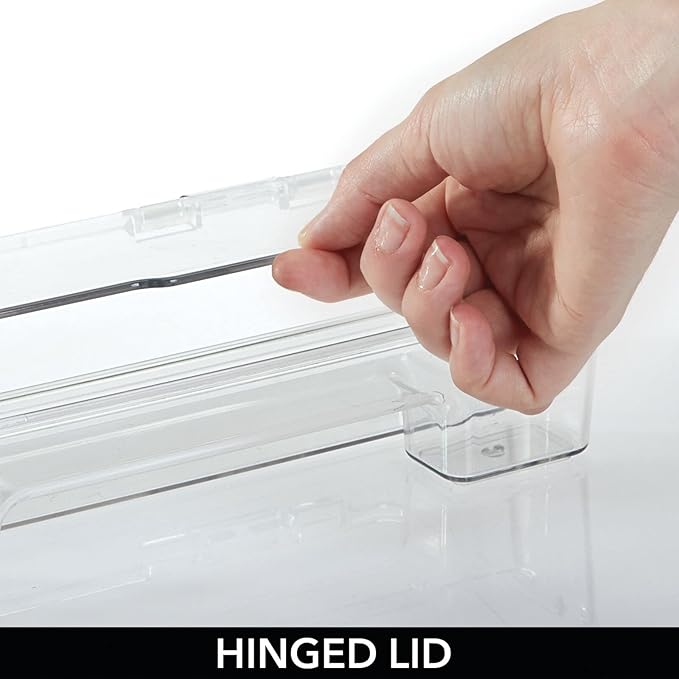 mDesign Plastic Toothbrush Holder, Storage Organizer Bin for Bathroom Vanity, Cabinet, Closet, Drawer - Holds Electric Toothbrush, Toothpaste, Dental Floss, Teeth Whitening Strips - Hinged Lid - Clear