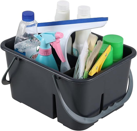 Plastic Divided Caddy Organizer with Handle, 4-Compartment Plastic Cleaning Caddy, Drak Gray