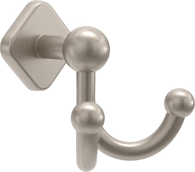 Franklin Brass Gainesville (1-Pack) Towel Hooks Satin Nickel Double Bathroom J Hooks Wall Mounted for Robes & Towels Hand Towel Hook Holder Kitchen, Bathroom Accessories GNV35-SN