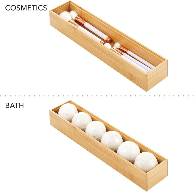 mDesign Slim Wooden Bamboo Drawer Organizer - 15" Long Stackable Storage Box Tray for Kitchen Drawers/Cabinet - Utensil, Silverware, Spatula, Flatware Holder - Echo Collection, 2 Pack, Natural Wood