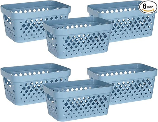 Glad Plastic Baskets for Organizing, Set of 6 | Pantry Storage for Under Counter, Linen Closet, and Bathroom | Nesting Shelf Bins with Handles, 1 Gallon, Marina Blue
