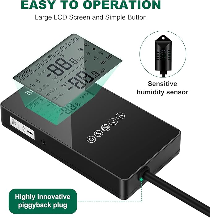 Humidity Controller, Briidea Pre-Wired Humidistat Humidifier Dehumidifier with LCD Display High Accuracy Humidity Sensor, Ideal for Greenhouse Mushroom Grow Tent