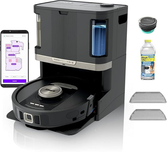 Shark Robot Vacuum & Mop Combo, PowerDetect NeverTouch Pro, Self-Emptying, Self-Refill with Self-Clean Pad Wash & Dry, 60-Day Capacity, 30-Day Refill Tank, RV2820ZE (Renewed)
