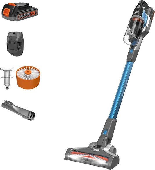 BLACK+DECKER Cordless Vacuum, Powerseries Extreme, Stick Vacuum Cordless Rechargeable, Interchangeable Floorhead with Crevice Attachment, 3 Speed Control, Lightweight, Blue (BSV2020G)