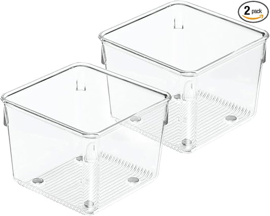 iDesign Linus Plastic Kitchen Drawer Organizer for Silverware, Spatulas, Cutlery, Gadgets, Office Supplies, Cosmetics, 4" x 4" x 3", Set of 2, Clear