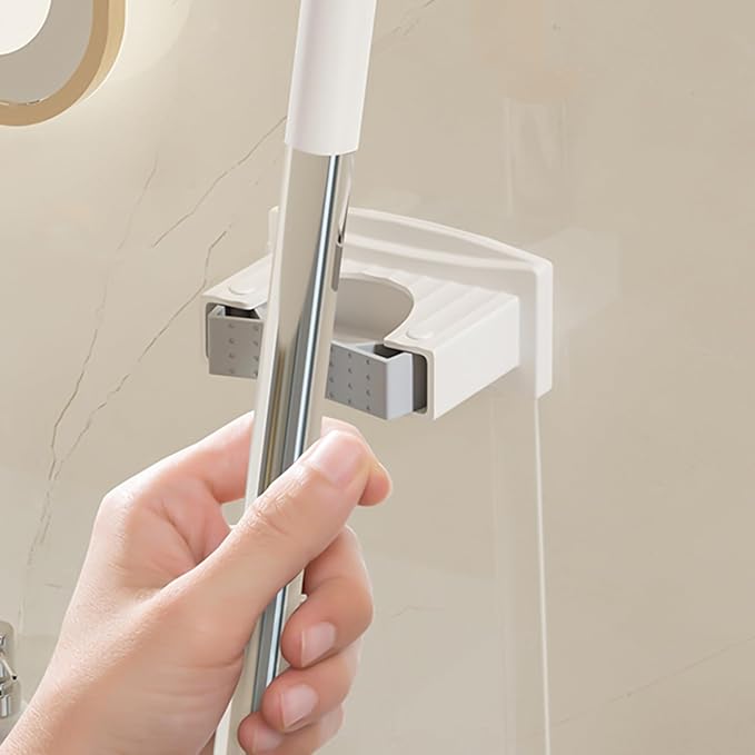 Heavy Duty Mop & Brooms Holder Wall Mounted Not Drill Rack Large Capacity Mop Clip Bathroom Mop Holder Simple Installs