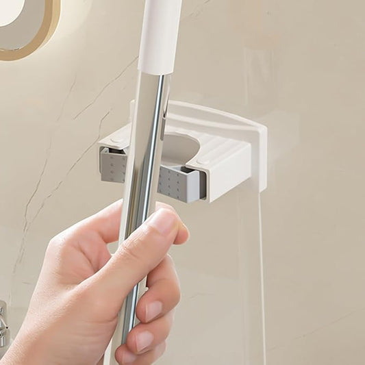 Heavy Duty Mop & Brooms Holder Wall Mounted Not Drill Rack Large Capacity Mop Clip Bathroom Mop Holder Simple Installs