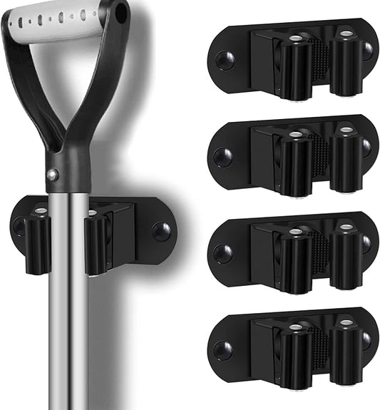 Mop and Broom Holder Wall Mount Heavy Duty Stainless Steel Wall Mounted Broom Organizer Laundry Room Home Garden Garage Storage and Organization Rack (Black)