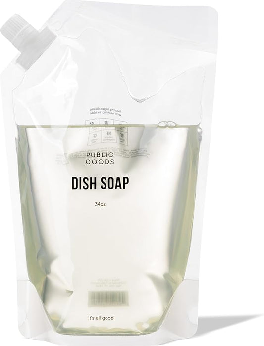 Public Goods Natural Dish Soap | Kitchen Soap | Plant-Based & Vegan Friendly | Clear Dish Detergent Liquid | Concentrated | Made in USA | Mandarin Basil | 34 Fl Oz Refill