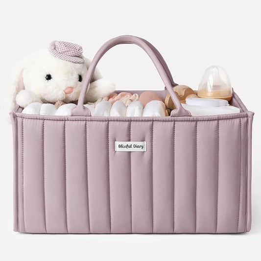 Blissful Diary Baby Diaper Caddy Organizer, Stylish Storage Basket for Newborn Essentials and Diaper Station, Gift for Baby Shower and Registry Must-Have, Mauve Pink | Gift for Baby Shower, Registry Must-Have