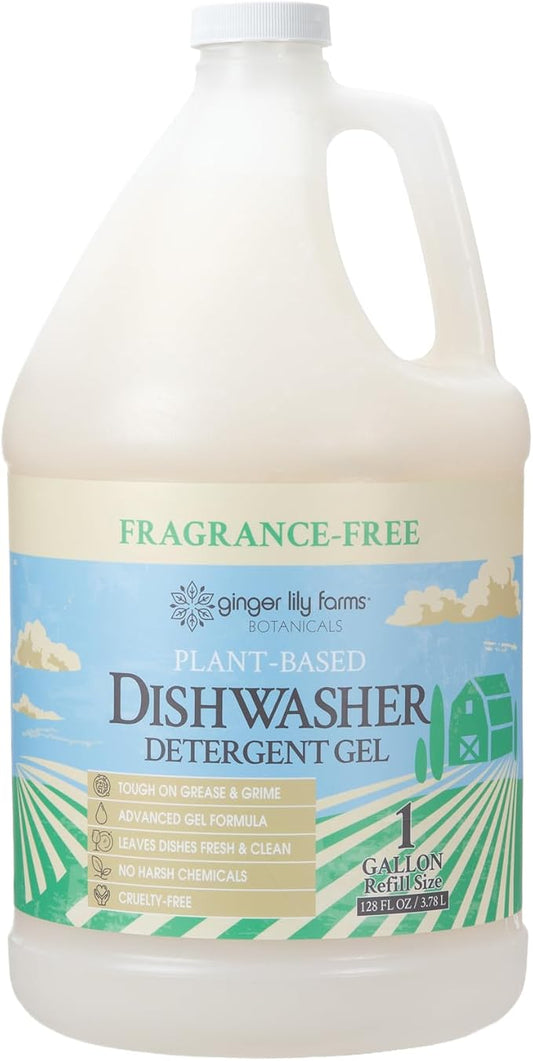 Ginger Lily Farms Botanicals Plant-Based Dishwasher Detergent Gel, 100% Vegan & Cruelty-Free, Fragrance-Free, 1 Gallon Refill (Pack of 4)