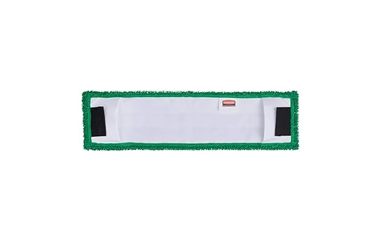 Rubbermaid Commercial Products 18 inch Adaptable Flat Mop Microfiber Pad Green for Janitorial/Professional Cleaners and Light-Duty Cleaning/Mopping with Tab/Pocket Functions