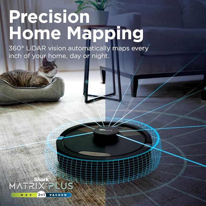 Shark Matrix Plus 2in1 Robot Vacuum & Mop with Sonic Mopping, Matrix Clean, Home Mapping, HEPA Bagless Self Empty Base, CleanEdge, for Pet Hair, WiFi, Black/Brass, AV2620WA