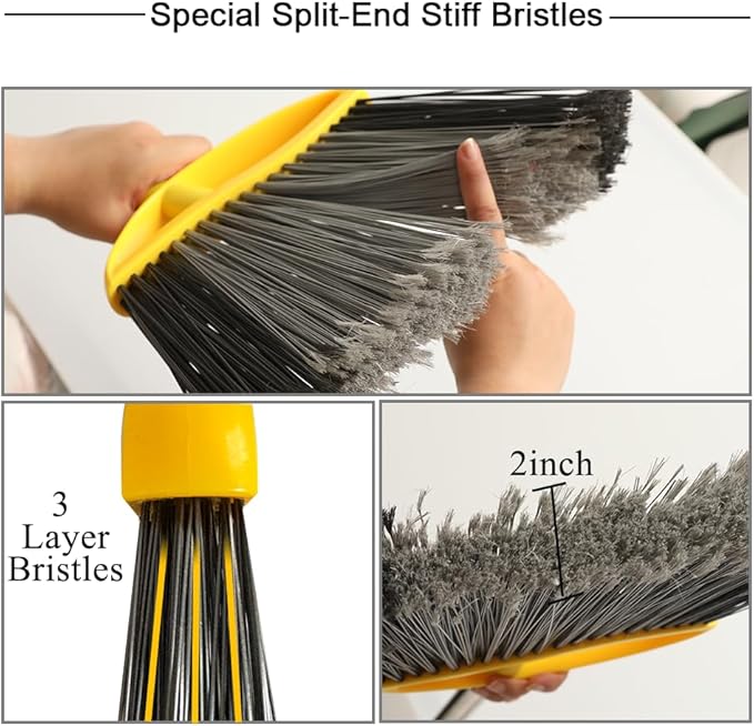 Heavy Duty Outdoor Broom and Dustpan Set - 145CM Extra Long Handle, Stiff Bristles for Tough Debris, Angled Broom Head - Ideal for Garage, Patio, Garden Kitchen House Floor Cleaning