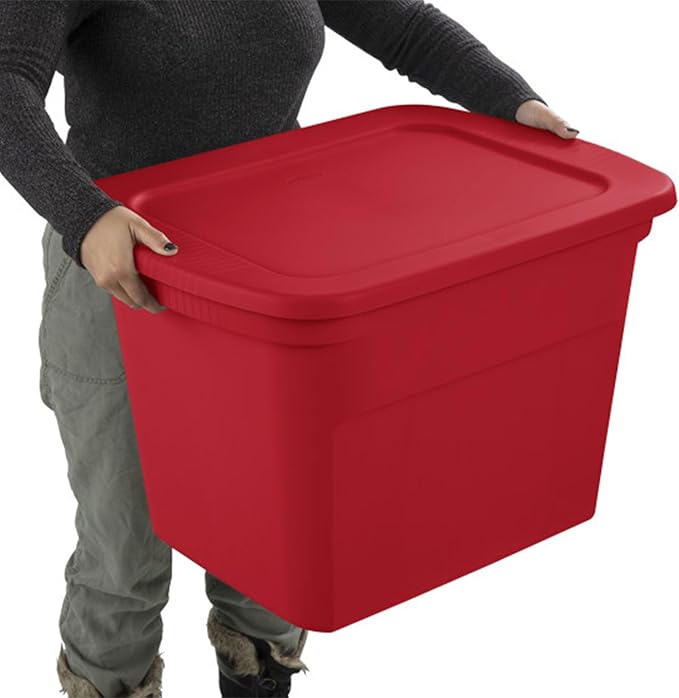 Sterilite 18 Gallon Stackable Storage Tote Container, Seasonal Home Decor, and Garage Organizer Bin with Lid, Red (16 Pack)
