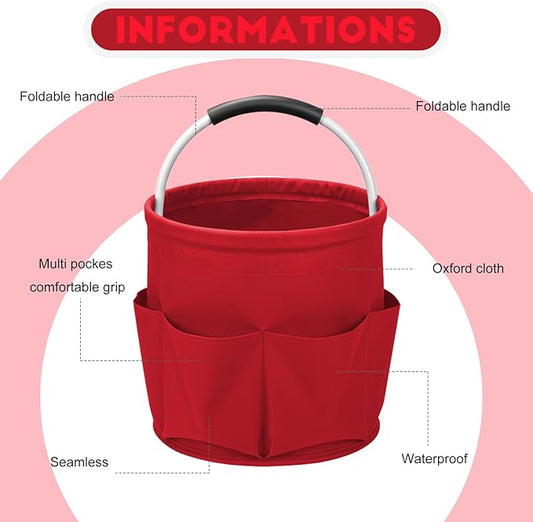 Cleaning Caddy for Cleaning Supplies,17L Cleaning Supply Caddy with Handle Foldable Cleaning Supplies Organizer Bucket Cleaning Products Organizers for Home, Garden (Red)