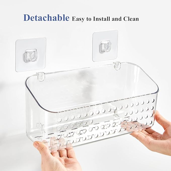 Bath Toy Storage 2 Packs, Large Bath Toy Holder, Quick Dry Bathtub Toys Organizer, Shower Caddy Shower Organizer for Bathroom Storage, No Drill Shelves Basket, Drainable, Clear White