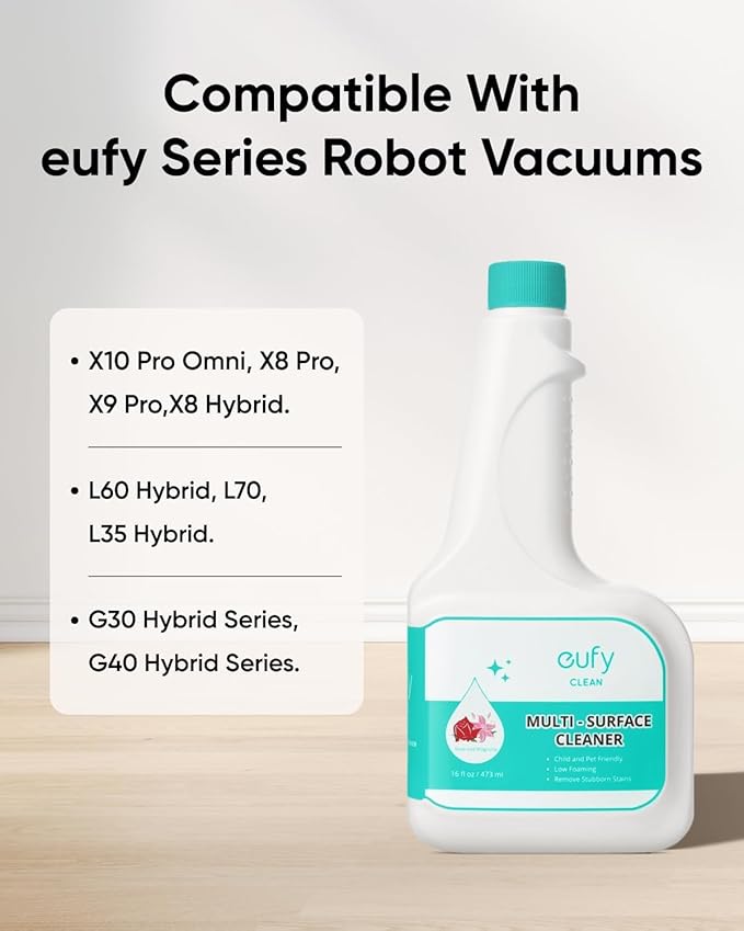 eufy X10 Pro Omni Robot Vacuum and Mop Combo, 8,000 Pa Suction, Dual Mops with 12 mm Auto-Lift and Carpet Detection + Official Floor Cleaning Solutions (2 Bottles)