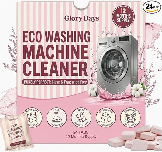 Washing Machine Cleaning Tablets – Odor Remover and Descaler Tabs – Non-Toxic, Eco-Friendly, Biodegradable Washer Cleaner Tablets for HE, Front Load & Top Load Machines (12-Month Supply)