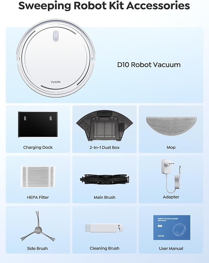Robot Vacuum and Mop Combo, Smart Navigation Robotic Vacuum Cleaner with 5000Pa Suction, Ultra Slim Vacuum Robot, 150Mins Max, App/Alexa Control for Pet Hair, Hard Floor, Carpet, Customized Cleaning