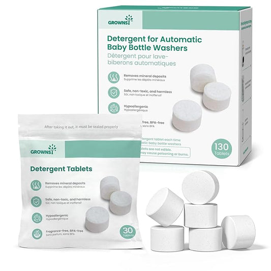 GROWNSY Bottle Washer Detergent Tablets, 130 Count, Deep Cleaning, Compatible with All Brands of Baby Bottle Washers, Removes Milk Residue, Grease & Odor from Bottles and Pump Parts