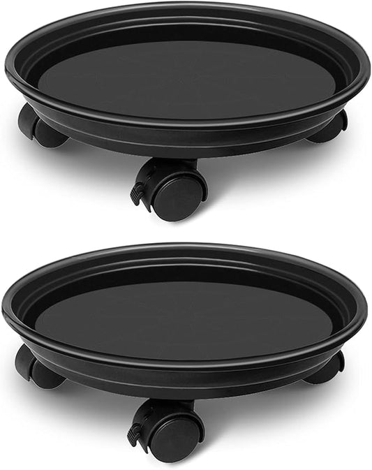 2 Pack of Plant Pallet Caddy, Planter Pot Rolling Mover, Plant Stand Dolly Casters with Wheels, Indoor Outdoor Plant Tray Dolly, Black