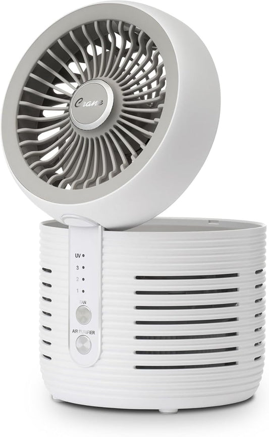 Crane 2-in-1 Air Purifier and Desk Fan, Fan and Air Purifier Combo, Ideal for Office Desk, Night Stand, Dorm, or Small Bedroom, Small HEPA Air Purifier