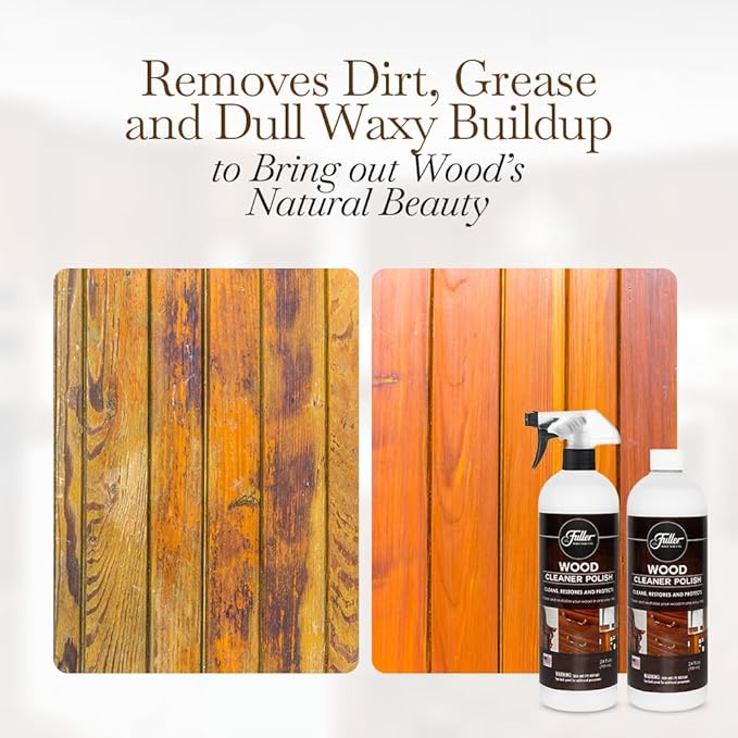 Fuller Brush Wood Polish & Cleaner – Conditions, Shines & Protects Wood Surfaces – Removes Dust, Smudges & Stains – Safe for Furniture, Cabinets, Tables & Trim - (Bottle with Sprayer - Pack of 4)