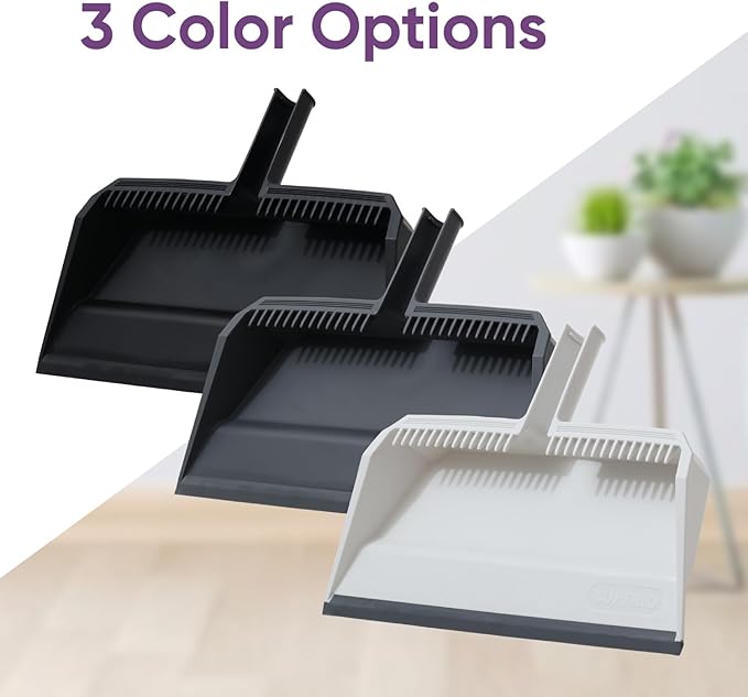 Superio 4-Pack Wide Plastic Dustpan with Comb - 16" Wide, Rubber Lip, Broom Handle Clip, White