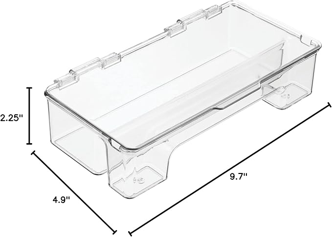 mDesign Plastic Toothbrush Holder, Storage Organizer Bin for Bathroom Vanity, Cabinet, Closet, Drawer - Holds Electric Toothbrush, Toothpaste, Dental Floss, Teeth Whitening Strips - Hinged Lid - Clear