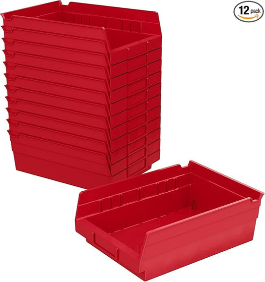 Akro-Mils - 30150RED 30150 Plastic Nesting Shelf Bin Box, (12-Inch x 8-Inch x 4-Inch), Red, (12-Pack)