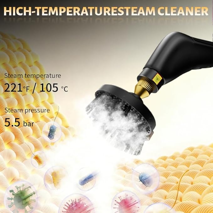 Portable Steam Cleaner, 15s Fast Heat Handheld Steamer for Cleaning with 1L Large Tank, 6 - Level Steam Control for Car Detailing, Kitchen Grease, Bathroom Cleaning