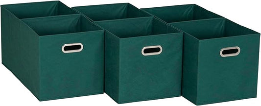 Household Essentials Foldable Fabric Storage Cubes 6-Pack – 11x11x11 Stackable Non-Woven Bins with Chipboard Sides & Grommet Handles – Closet, Shelf, Nursery, or Office Organizer – Forest Green