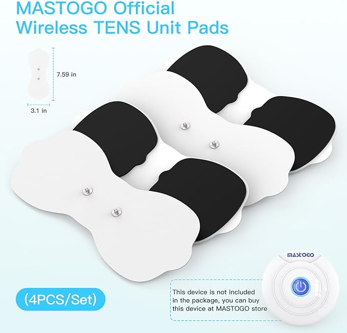 Tens Unit Wireless Electrode Pads, Replacement Electrode Pads with Standard 3.5mm Snap-on Connectors(4PCS/Set) (White)