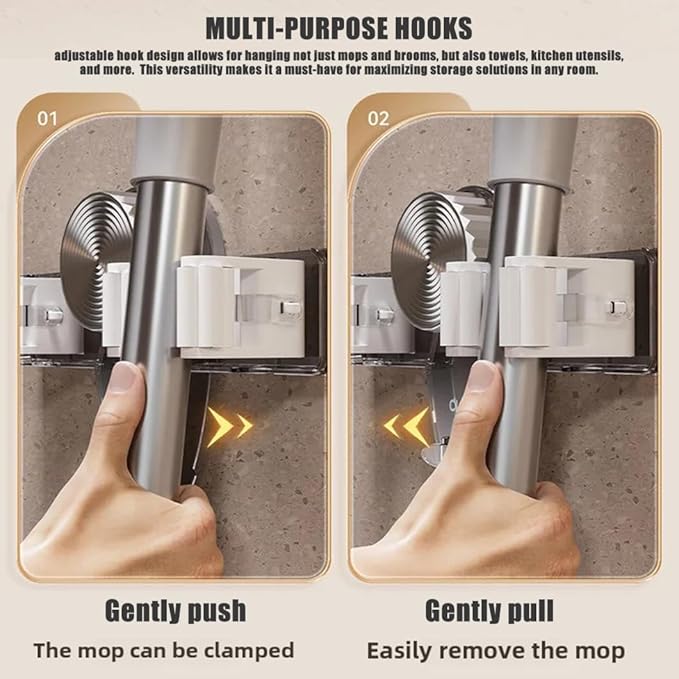 Broom and Mop Holder Wall Mount 2PCS Suction Cup Organizer with Retractable Rack No Drill Bathroom Storage Transparent Grey