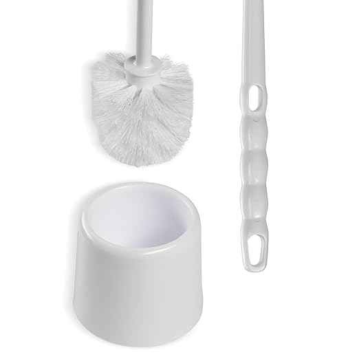 SPARTA 16-Inch Durable Toilet Brush with Storage Holder, Bowl Brush with Caddy with Sturdy Polypropylene Bristles for Effective Cleaning, White Plastic Handle for Secure Grip, White