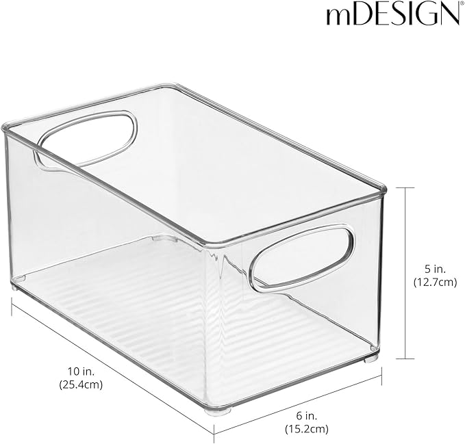 mDesign Plastic Storage Organizer Wide Container Bin with Handles for Bathroom, Home Organization - Holds Vitamins, Supplements, Makeup, Styling Tools - Ligne Collection - 2 Pack - Clear